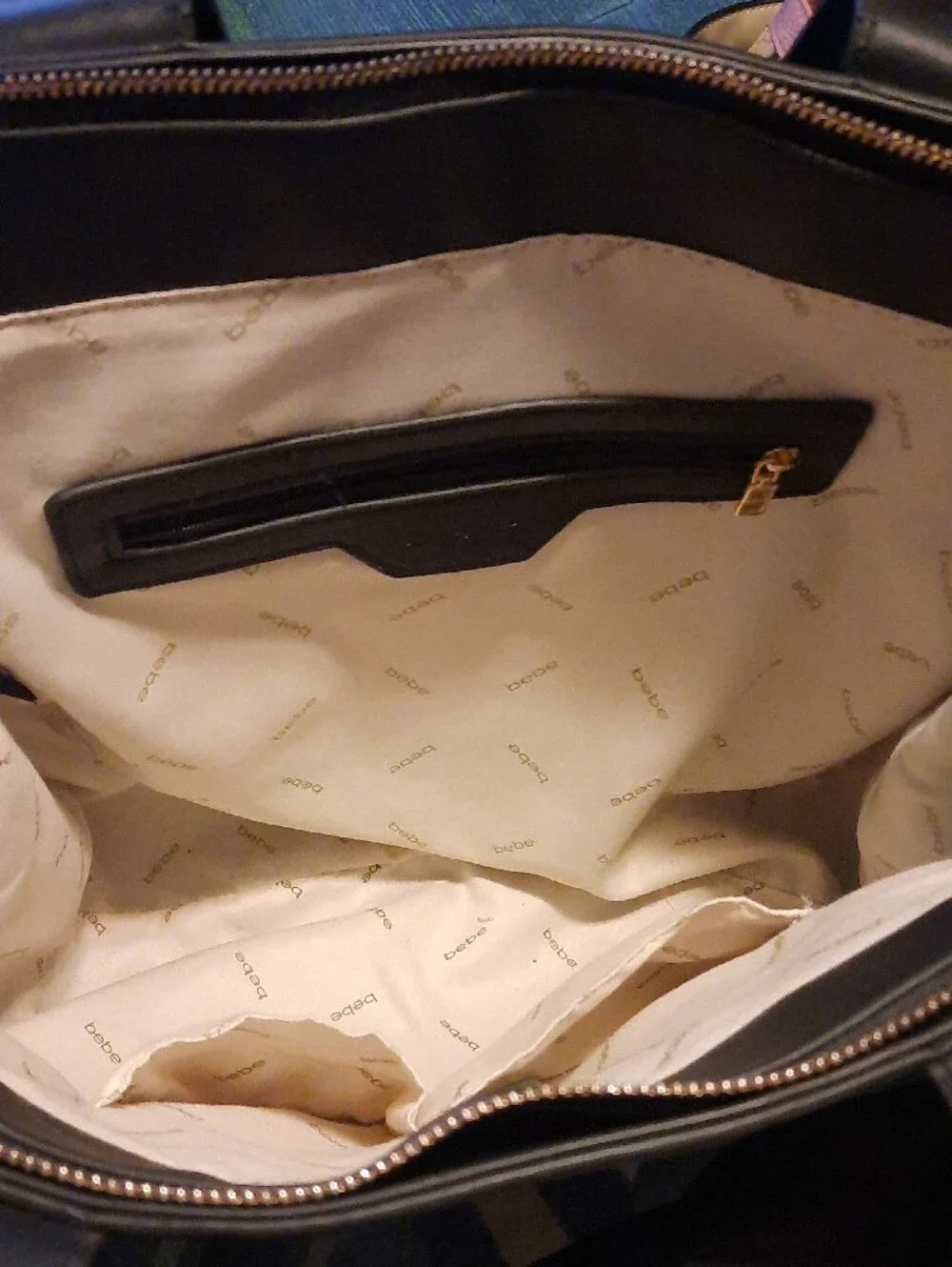 bebe Black Embossed Logo Tote